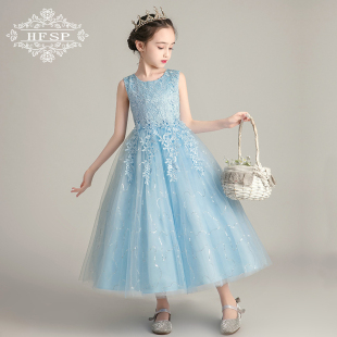 2020年新款 网纱蓬蓬长裙夏 女童礼服连衣裙白色蕾丝公主婚纱裙长款