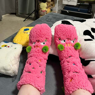 多巴胺羊羔绒地板袜秋冬季 居家加厚加绒保暖袜子防滑中筒睡眠袜女