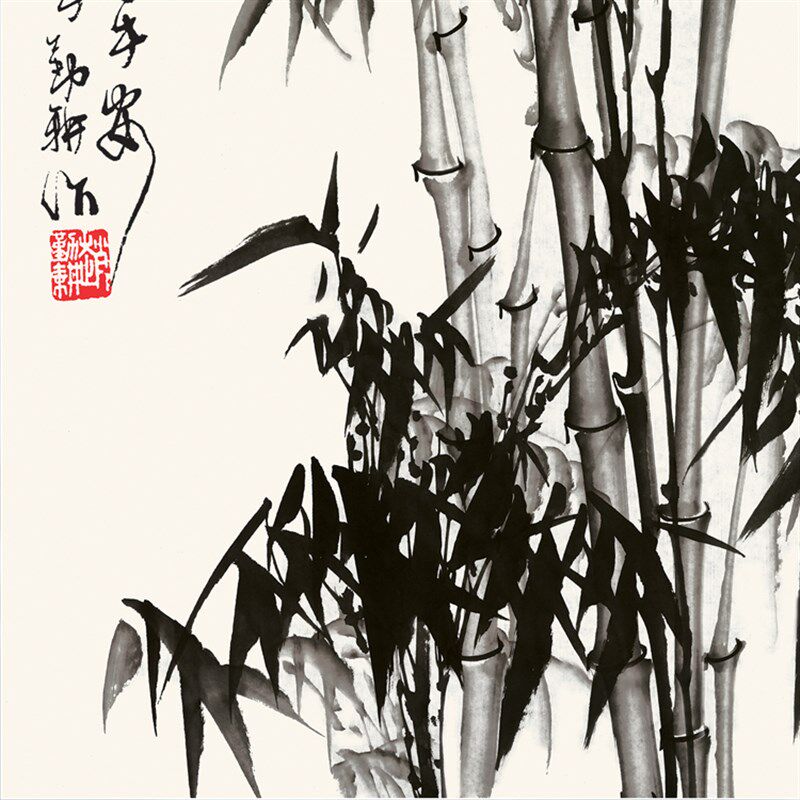 高清竖幅水墨竹子卷轴画竹报平安丝绸画玄关壁画书房挂画国画装裱