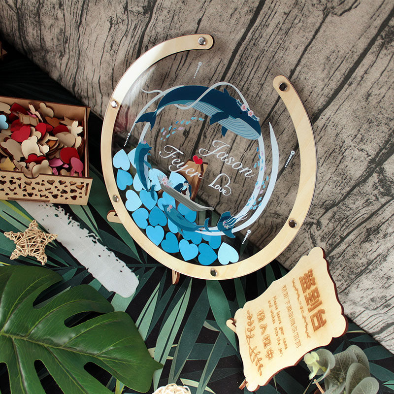 海洋风蓝色鲸鱼创意个性浪漫婚礼签到台木片签字签名板框簿本定制,节庆用品/礼品,礼金簿/签名册,淘宝优惠券,粉丝福利购,淘宝优惠卷