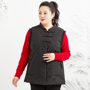 胖太太大码女装冬季新黑色中国风盘扣休闲宽松马甲短款324480210