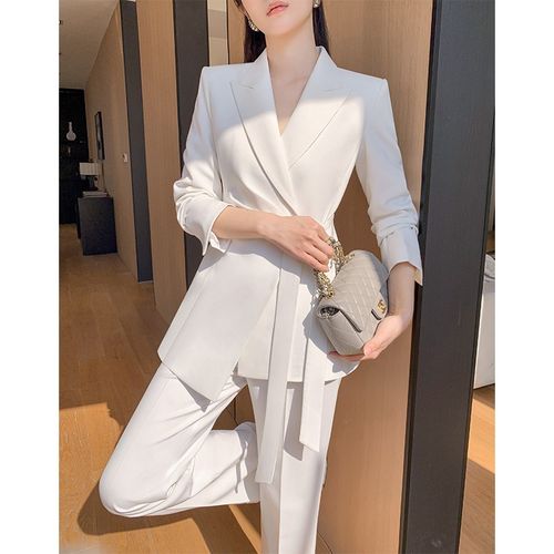 白色阔腿裤西装套装女高级感2024春秋新款职业气质女神范休闲西服
