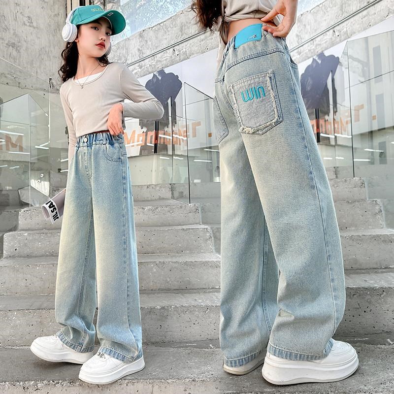 女童牛仔裤春秋2025新款直筒阔腿裤大童春季网红春天宽松儿童裤子