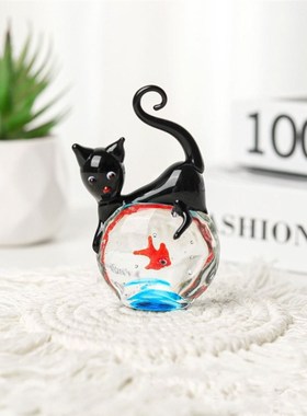 口袋小鱼彩色玻璃摆件工艺品拉丝琉璃桌面客厅卧室居家装饰摆件