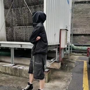 毛边牛仔裤 RO原标水洗烟灰色渐变多口袋工装 直筒抽绳五分休闲短裤