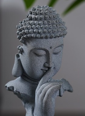 嘘,不要说话 保持沉默中式青砂石释迦牟尼佛像 创意桌面摆件