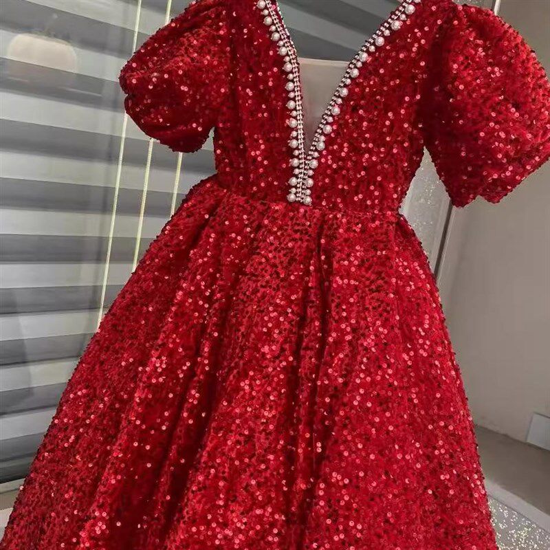 儿童晚礼服生日小主持人钢琴演奏演出服亮片高级感女童蓬蓬公主裙