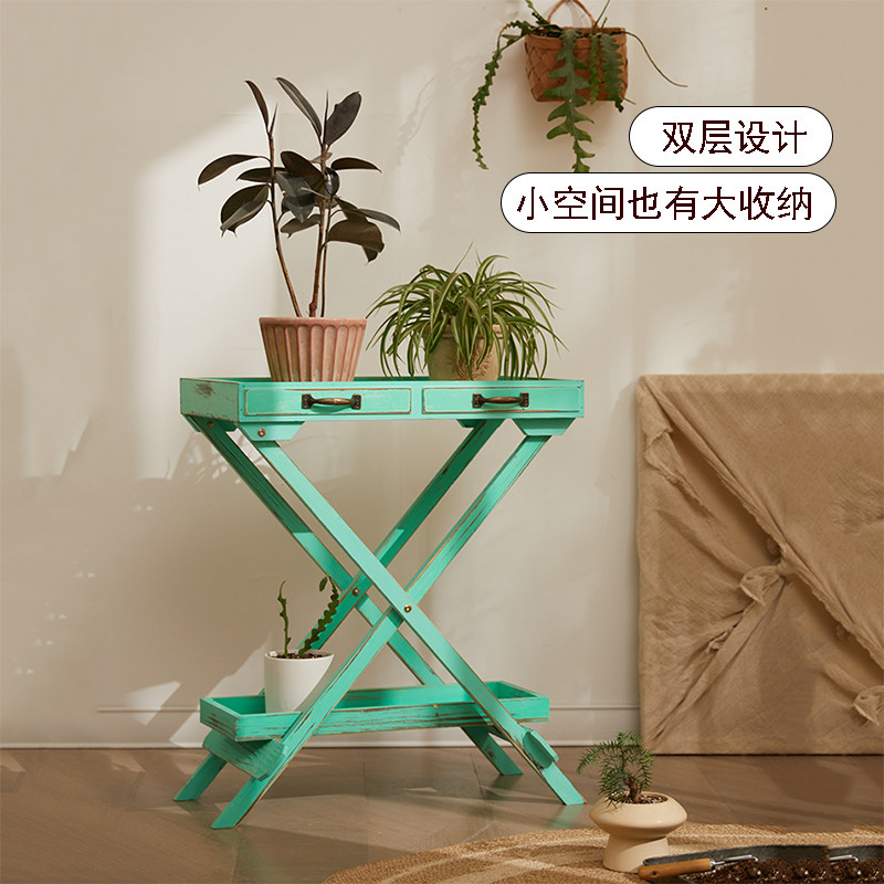 复古户外室内阳台实木花架置物架乡村田园风创意落地式多肉花盆架