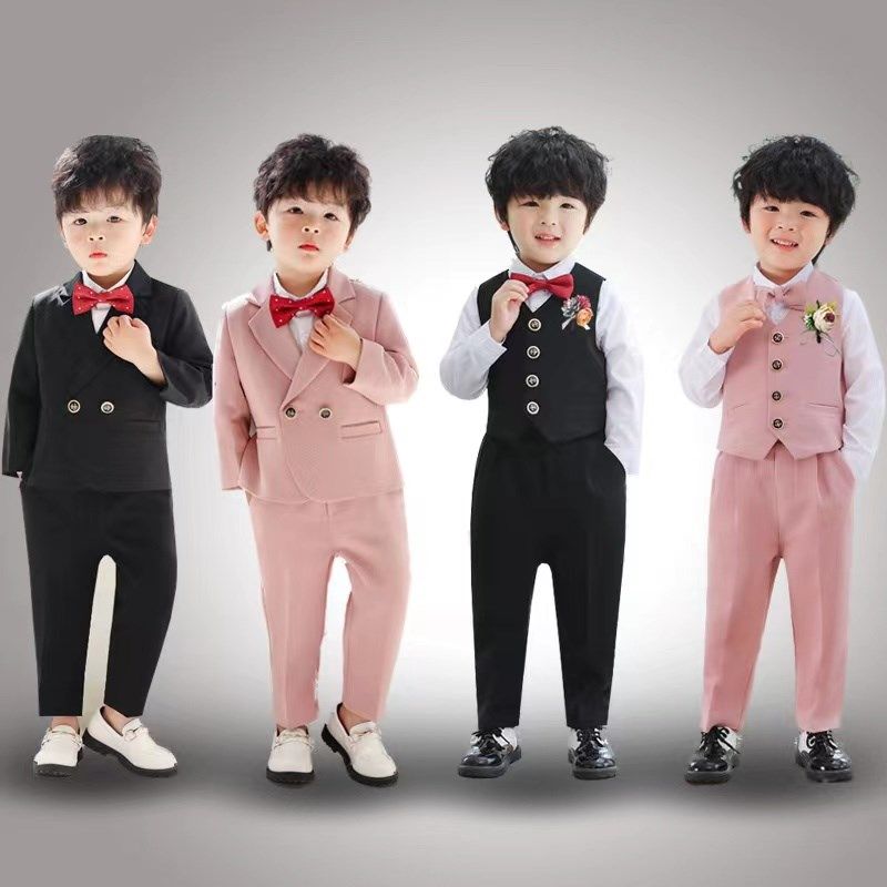 儿童马甲套装男童西装秋冬花童婚礼礼服宝宝周岁中小童英伦演出服