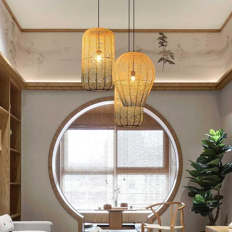 日式麻绳吊灯创意藤编简约饭店餐厅茶楼卧室阳台吧台咖啡店装饰灯