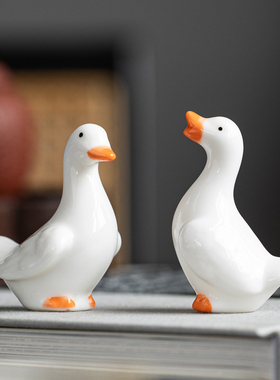 陶瓷迷你小白鸭子摆件家居桌面工艺品盆栽假山鱼缸造景微景观装饰