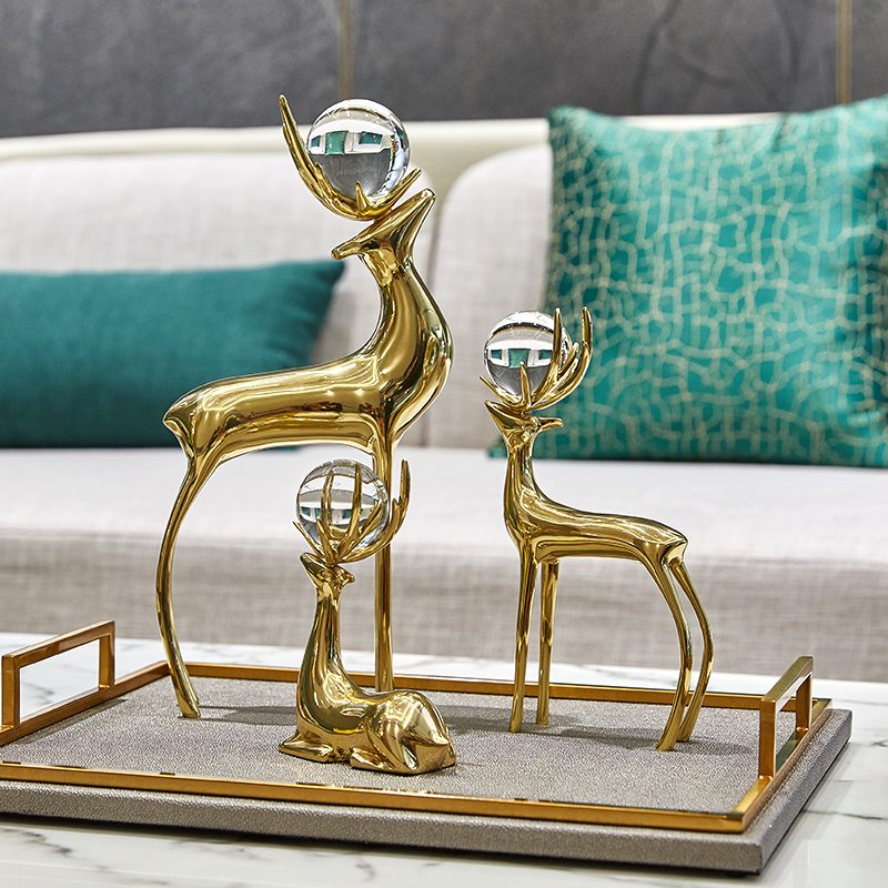 奢华纯铜鹿礼品电视柜酒柜创意乔迁礼物北欧玄关电视柜水晶装饰品