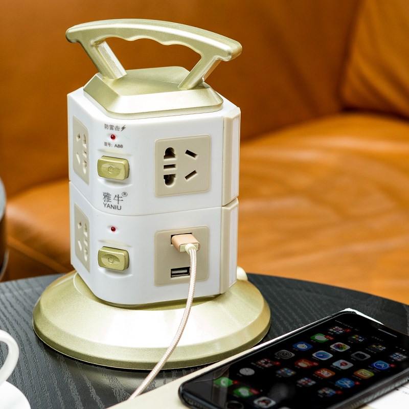 雅牛 塔式插座usb插排插线板智能立体多功能拖线板家用电源接线板