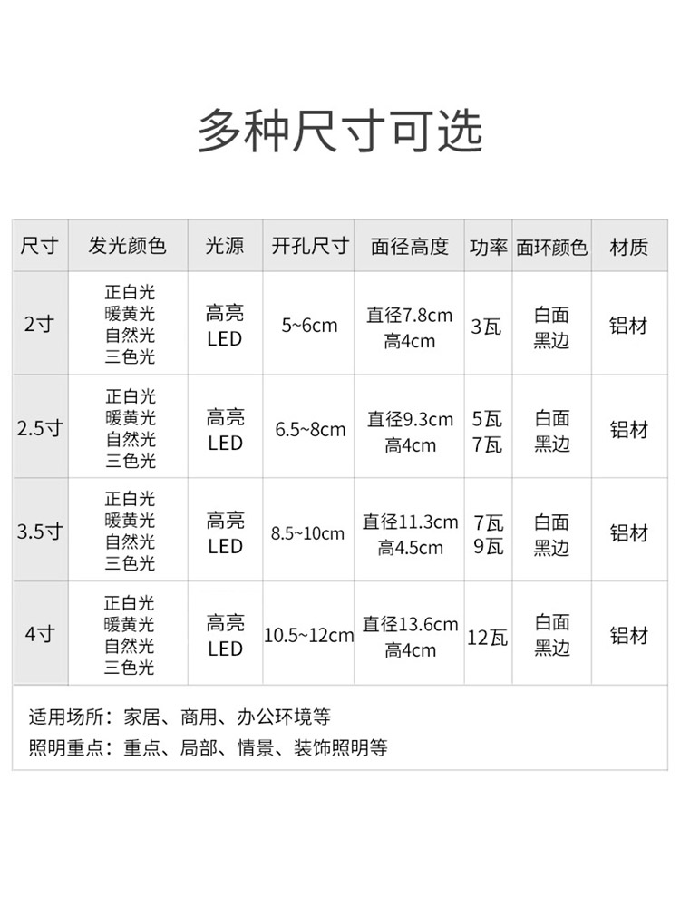 黑边筒灯开孔6cm6.5-8公分9LED天花灯嵌入式家用黑色客厅轻奢简灯