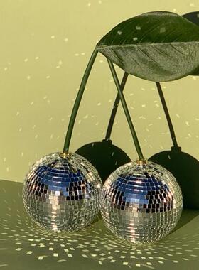 跨境新品镜面玻璃砖樱桃迪斯科球手工制作摆件装饰反射灯七彩灯光