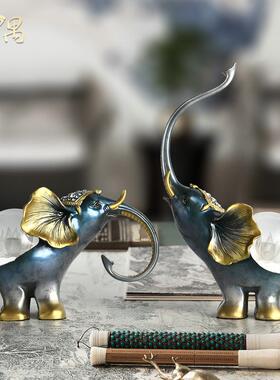 吉祥如意大象招财摆件一对客厅桌面电视柜酒柜玄关装饰品乔迁礼物