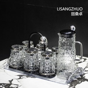 轻奢玻璃水具简约创意家用耐热喝水杯子客厅待客茶杯茶壶收纳套装