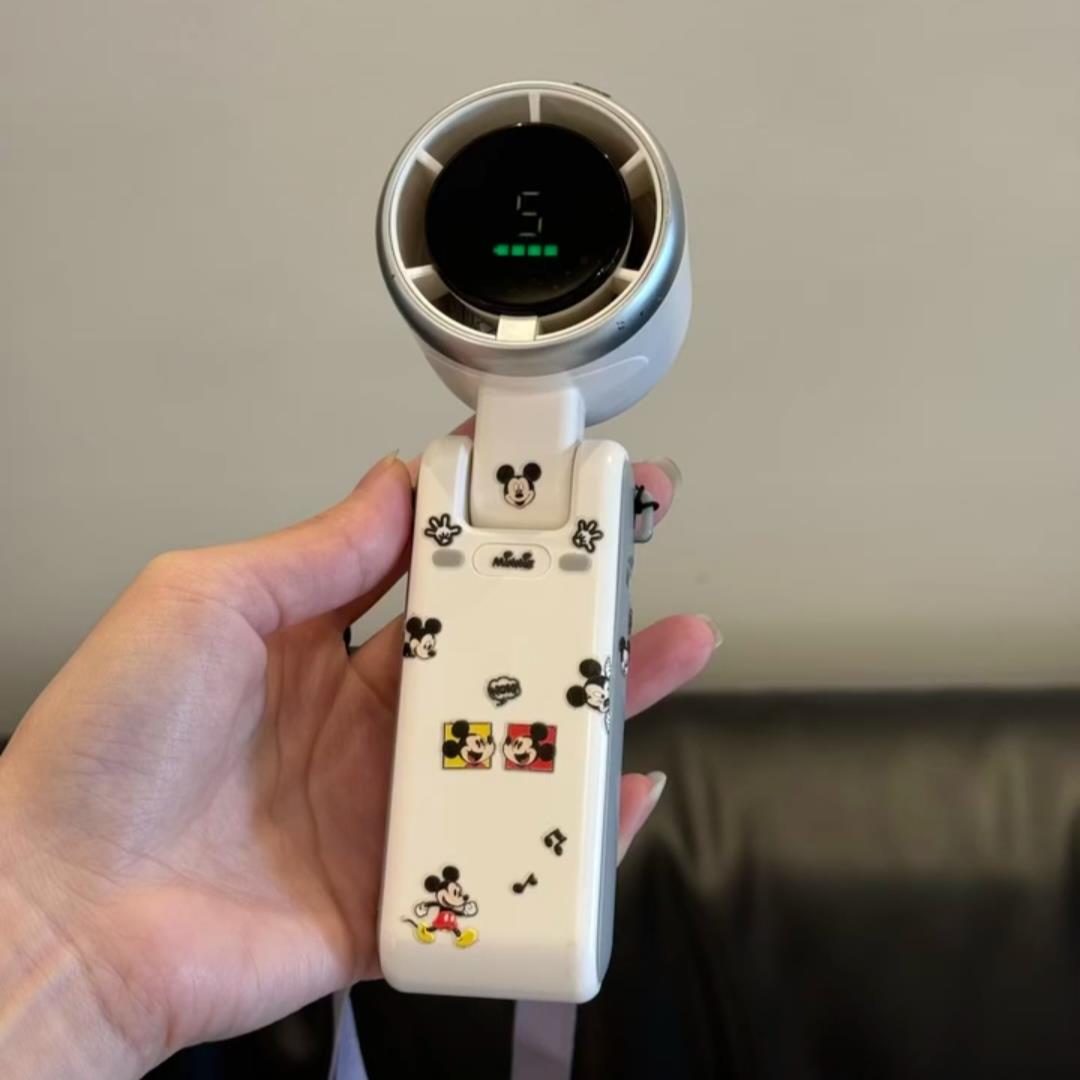 米奇手持风扇小型外出便携式桌面折叠挂脖涡轮风扇夏日清凉好物