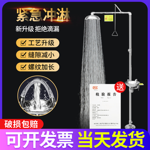 实验室医用紧急冲淋装 不锈钢防冻洗眼器喷淋工业用双口喷头立式 置