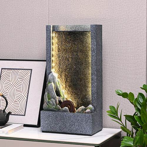 简约现代假山客水幕墙摆流水生财件循环景厅玄关风水H50130水轮开