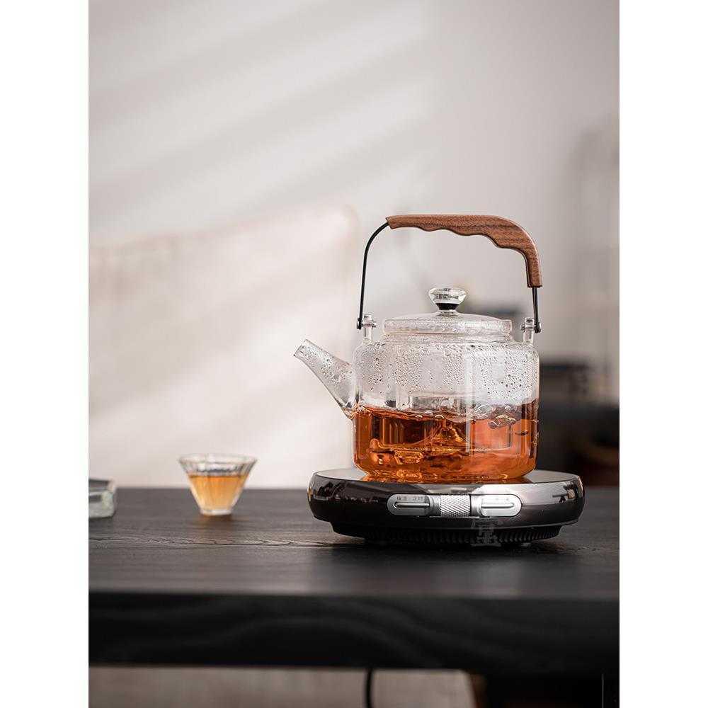 圭隐耐热58979玻陶璃大堂容量黑白茶蒸煮煮茶壶家用提梁壶茶炉电