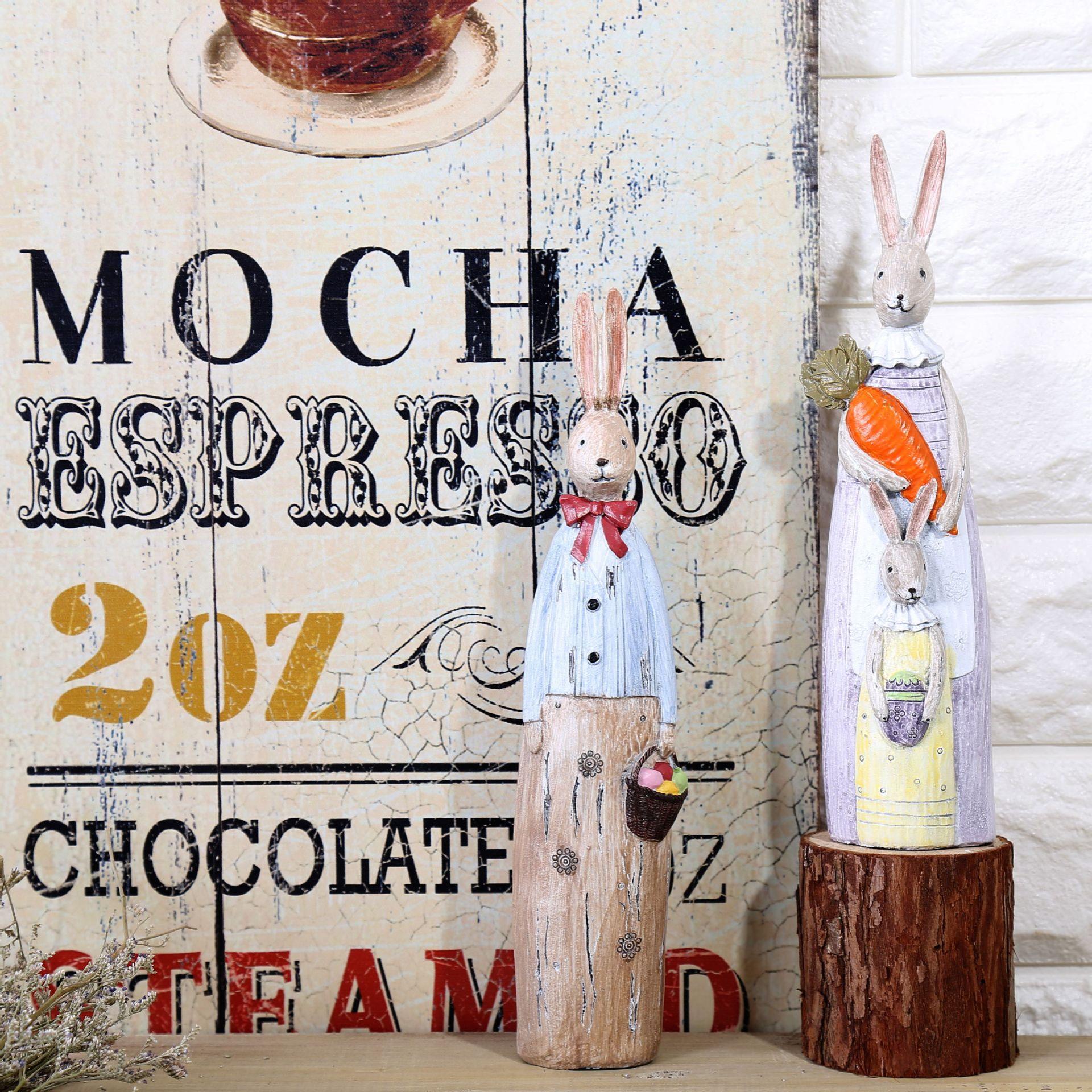 复古做旧仿木雕 树脂摆件家居礼品工艺品 创意情侣兔摆件 新品E20