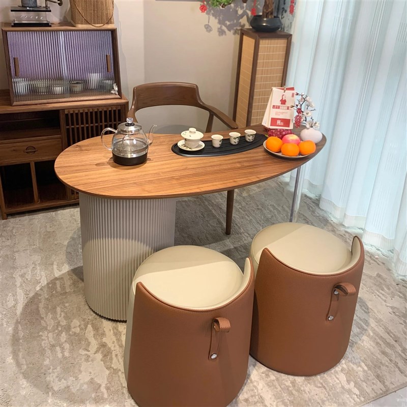 阳台茶桌家用实木小型茶台现代休闲亚克力泡茶黑胡桃木茶桌椅组合