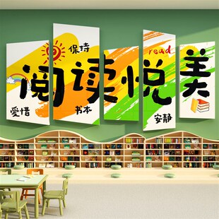 阅读文化墙贴面纸幼儿园儿童读图书区角绘本馆布置教室装饰背景