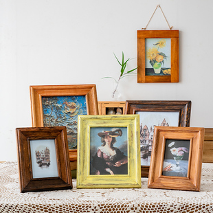 复古实木相框艺术照摆台照片框寸寸寸档木质墙挂油画框