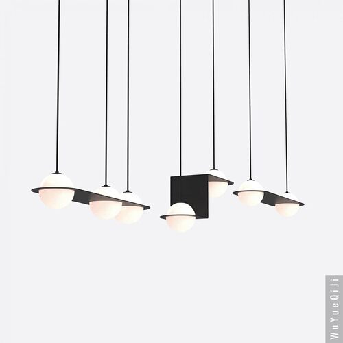 简欧创意吧台前台设计感线条吊灯个性商铺奶茶店铁艺吊灯