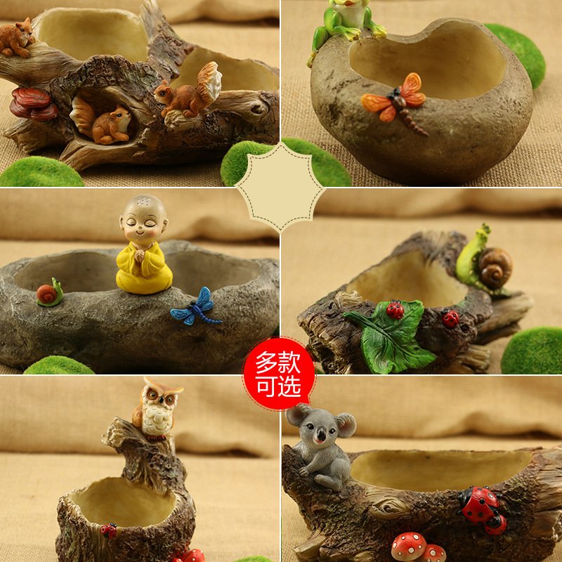 多肉盆创意微景观多肉植物花盆树脂工艺品摆件仿石头枯木多肉花盆