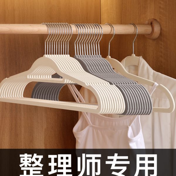 肩无痕植绒衣架家用挂衣干湿两用防滑衣架整理师专用衣柜收纳衣撑
