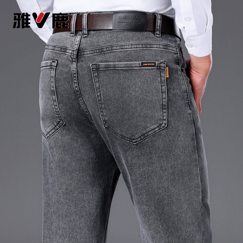 雅鹿宽松高腰牛仔裤男冬款中年直筒深裆男裤子中老年加绒加厚男款