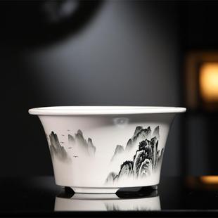 轻奢紫砂花盆陶瓷大口径圆形盆景盆水墨山水彩绘绿植盆栽盆中国风