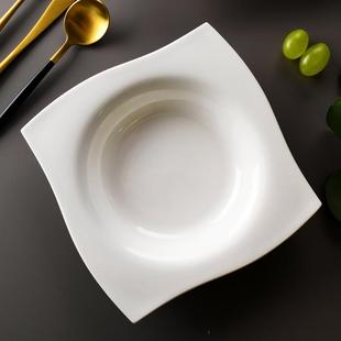 纯白盘子西餐盘骨瓷汤盘家用加深大号陶瓷盘子菜盘防烫宽边深盘
