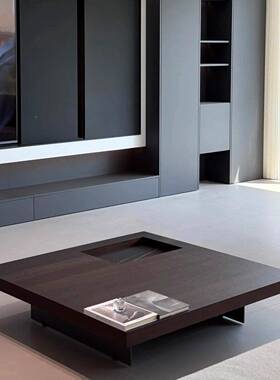 约意式极创简茶几小户18717型简客厅高端意方形烟熏木设皮计师岩