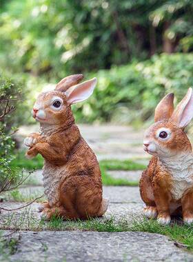 户外草地园林景品观雕塑脂树动物彷真兔花园WUN庭院装饰工艺子摆