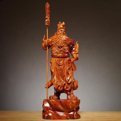 花MHQ0217木梨关公财神雕爷摆实木公件司落地玄关红木工艺品店铺