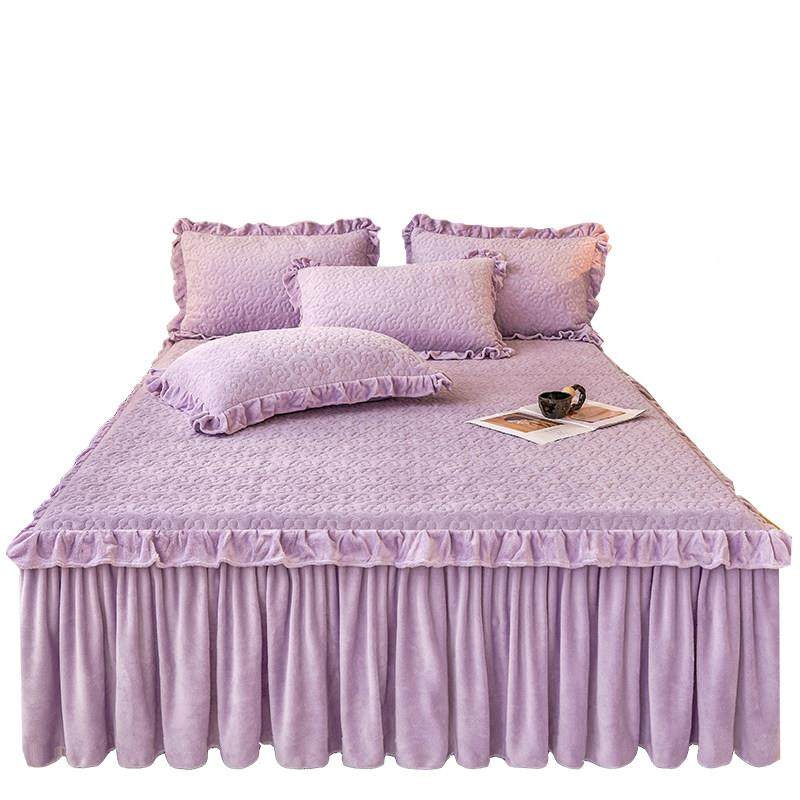 纯色夹式棉牛奶床笠床裙二合一公主绒加厚保暖单件风床罩冬恋s996