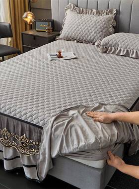 式欧夹棉裙床笠二合一水洗棉厚床罩床可拆卸防滑EOJ防尘床垫保加