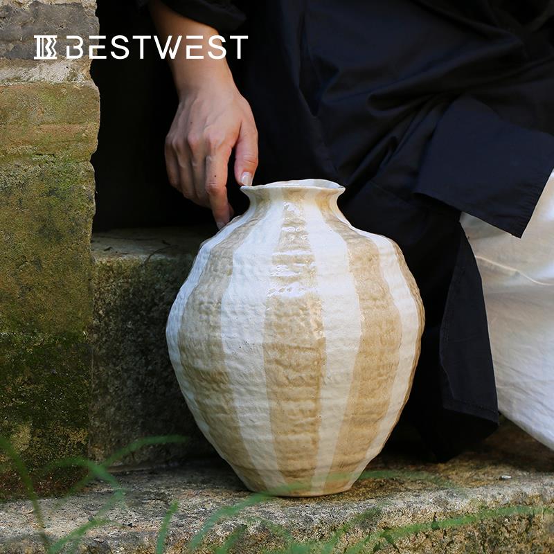 创意陶瓷式花瓶侘寂中陶罐件摆落地插花TS25-05覆古花器餐桌装风