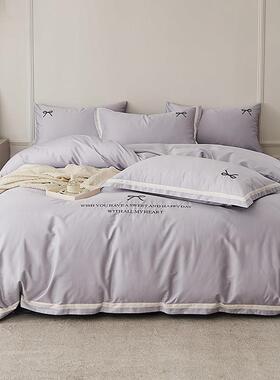 奢级感高10支长绒棉四件套100全棉纯色刺绣被套酒店2样轻OBN板间