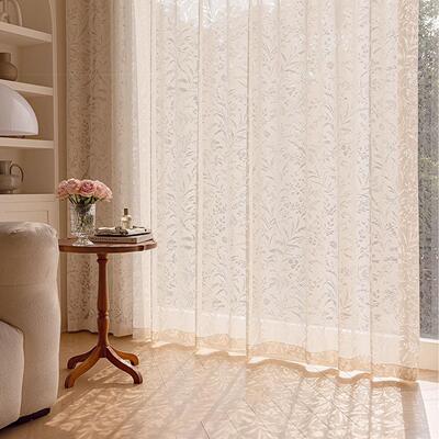 2025新款加高3VBP以上法式浪漫米镂空薄纱不帘客卧室透光透人厅纱