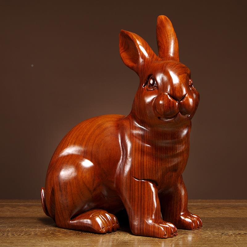 花梨木雕生肖礼兔子摆TQ-341件实质木雕刻动物家居客厅装兔饰工艺