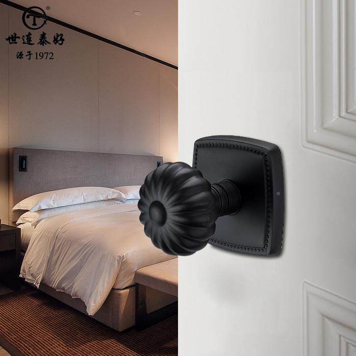纯生黑色仿古室内间卧室卫无钥匙球型门锁金色复古把铜手