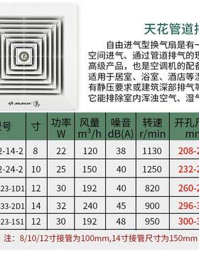 金羚换气扇天静花管板XMK道排气扇房吊厨顶卫生间吸顶式强力音排