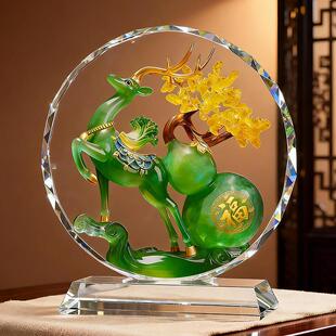 桌一路发财水晶摆礼件家饰居客厅玄关电视MUU柜装品乔迁开业品面