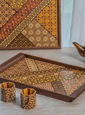 日0本寄木细工茶盘225新款家用实木质长方托盘子轻代奢现高形MBI