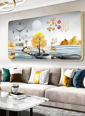 厅钟表时时挂钟客家用尚简约万年历电子C6151钟饭厅背景装饰画 画