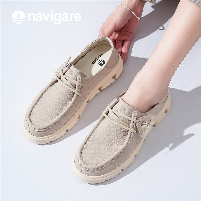 Navigare意大利小帆船乐福鞋2025春夏季新款女鞋休闲厚底真皮板鞋